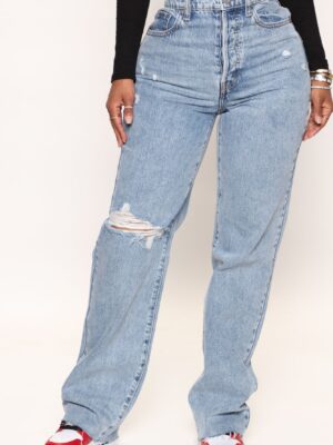 Topanga 90's Ripped Straight Leg Jeans - Medium Wash