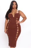 Brown V-Neck Dress