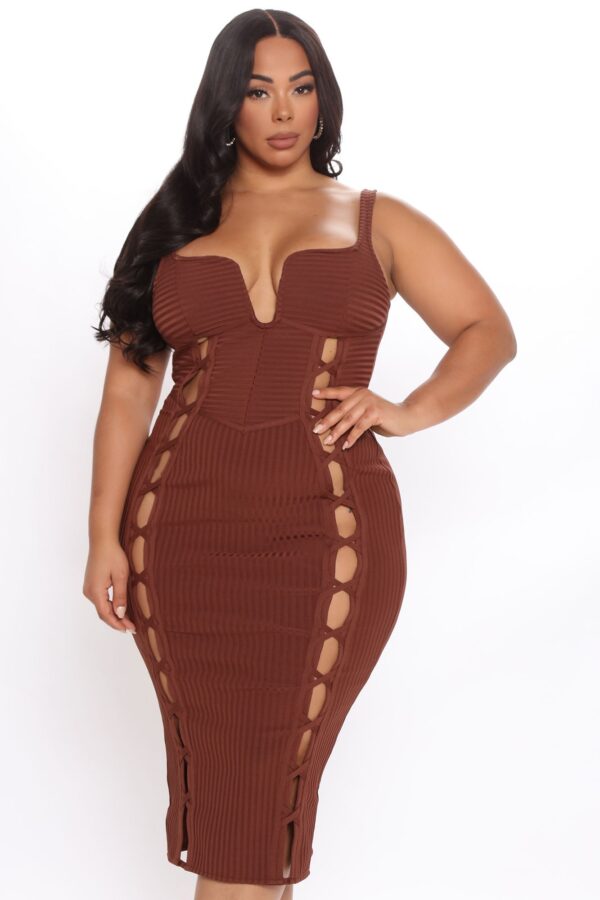 Brown V-Neck Dress