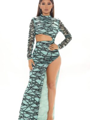 No Mistakes Made Sequin Maxi Dress - Mint/combo