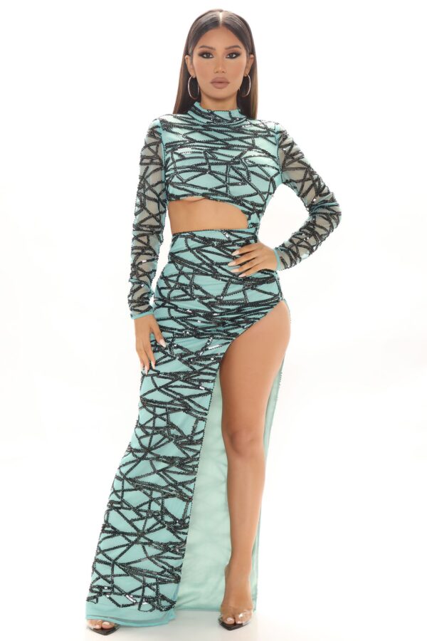 No Mistakes Made Sequin Maxi Dress - Mint/combo