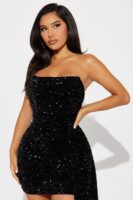 Ava Draped Sequin Mini Dress - Black