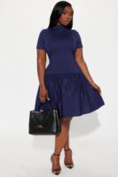 Navy Dress with mock neck