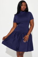 Navy Dress with mock neck