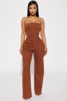 Cognac and Denim Wide-Leg Jumpsuit