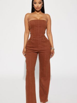 Cognac and Denim Wide-Leg Jumpsuit