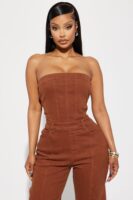Cognac and Denim Wide-Leg Jumpsuit
