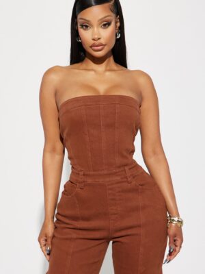 Cognac and Denim Wide-Leg Jumpsuit