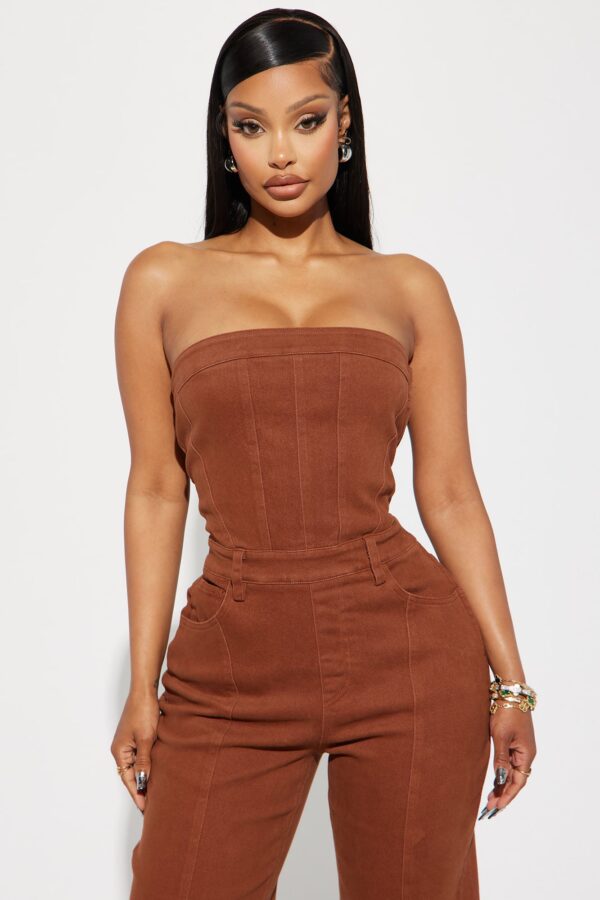 Cognac and Denim Wide-Leg Jumpsuit