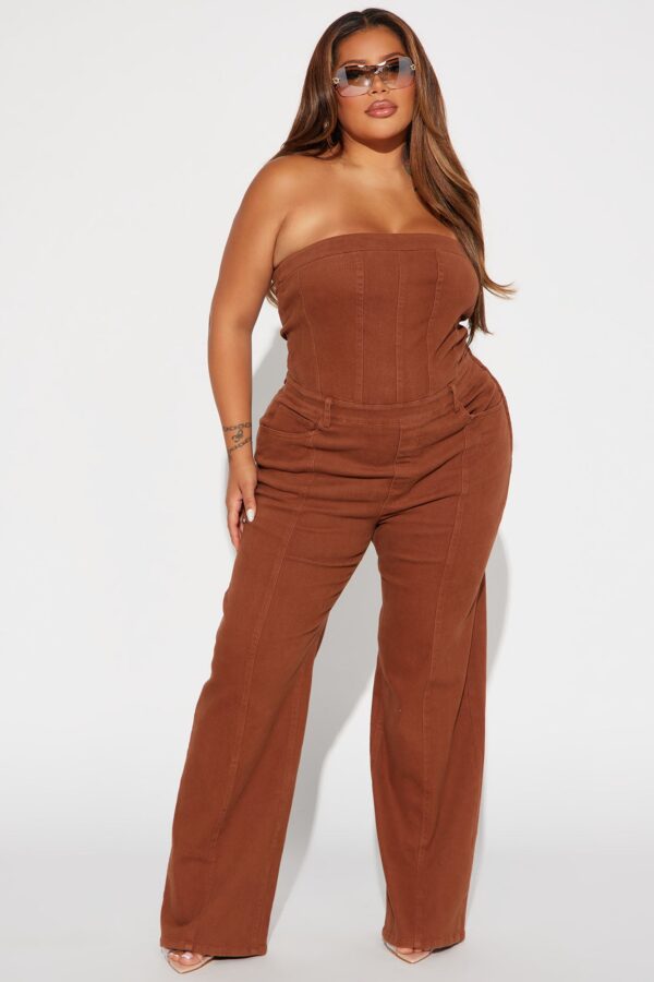 Cognac and Denim Wide-Leg Jumpsuit