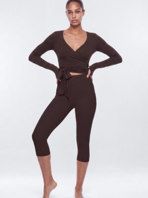 Soft Jersey Surplice Wrap Top - Espresso