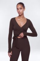 Soft Jersey Surplice Wrap Top - Espresso