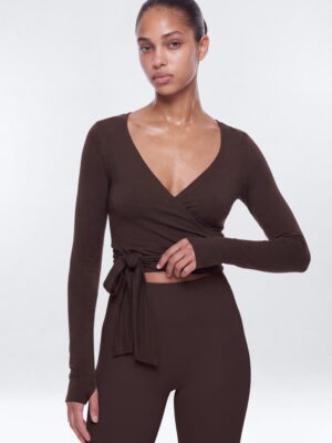 Soft Jersey Surplice Wrap Top - Espresso