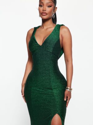 Green V-Neck Dress
