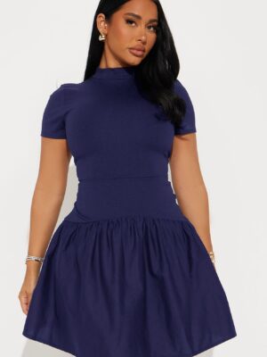 Navy Dress with mock neck
