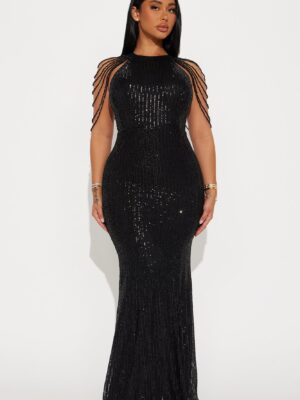 Diana Embellished Sequin Gown - Black