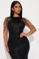 Diana Embellished Sequin Gown - Black