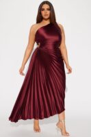 Wine One-Shoulder Dress