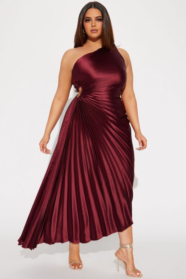 Wine One-Shoulder Dress