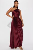 Wine One-Shoulder Dress