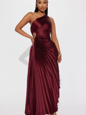 Wine One-Shoulder Dress