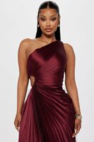 Wine One-Shoulder Dress