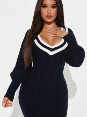 Navy Dress with v-neck