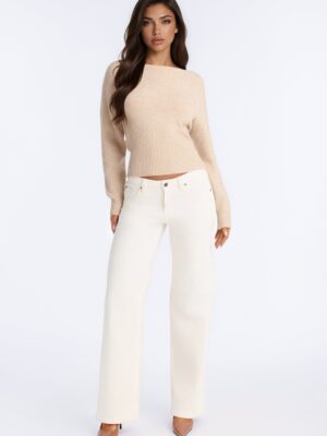 Beige Pullover with ribbed