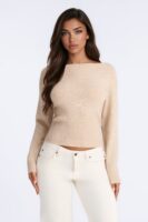 Beige Pullover with ribbed