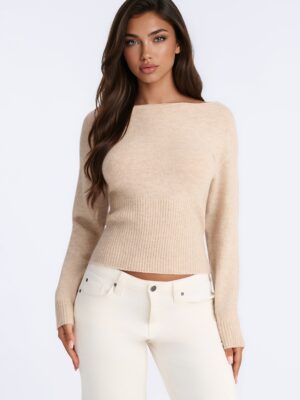 Beige Pullover with ribbed