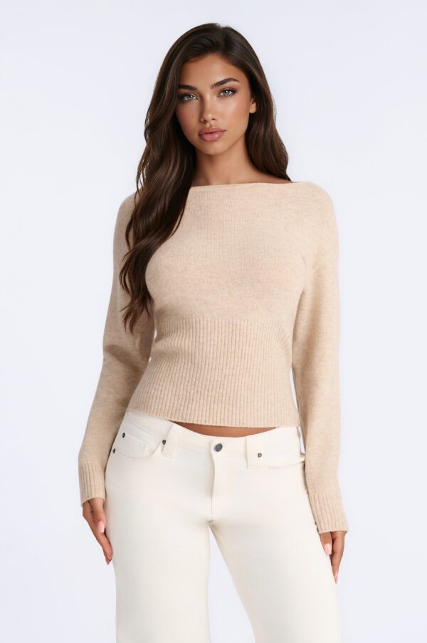 Beige Pullover with ribbed