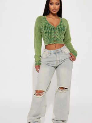 Green V-Neck Cardigan