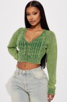 Green V-Neck Cardigan