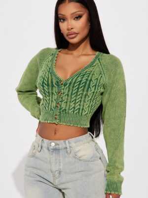 Green V-Neck Cardigan