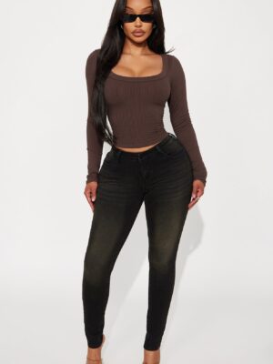 Brown Square-Neck Top
