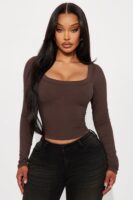 Brown Square-Neck Top