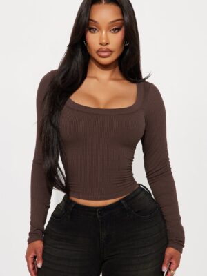Brown Square-Neck Top