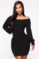 Bella Off Shoulder Sweater Dress - Black