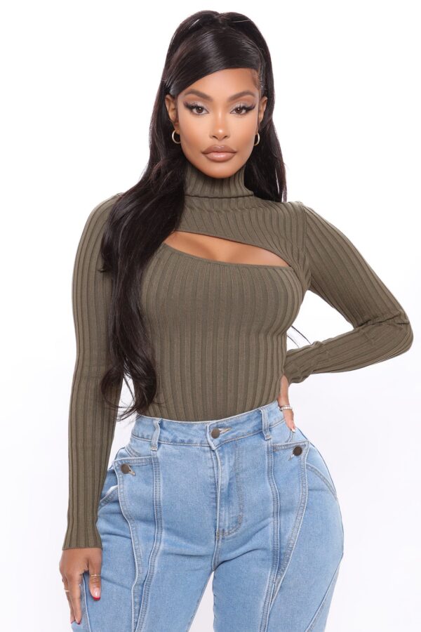 Mock-Neck Bodysuit in Olive