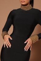 Black and Gold Mock-Neck Dress