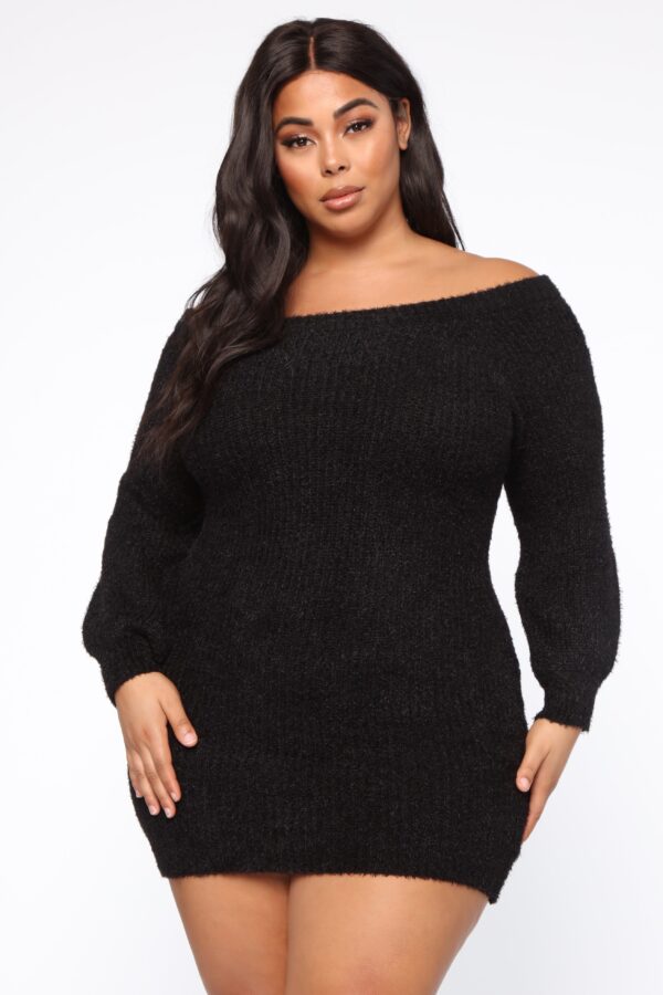 Bella Off Shoulder Sweater Dress - Black