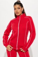 Red Mock-Neck Pants