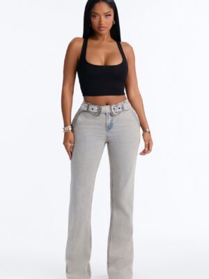 The Wild West Low Rise Belted Flare Leg Jeans - Light Wash