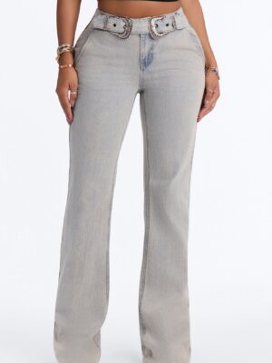 The Wild West Low Rise Belted Flare Leg Jeans - Light Wash