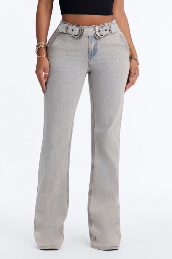 The Wild West Low Rise Belted Flare Leg Jeans - Light Wash