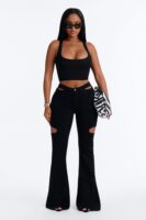 Eternal Nights Cut Out Stretch Flare Jeans - Black