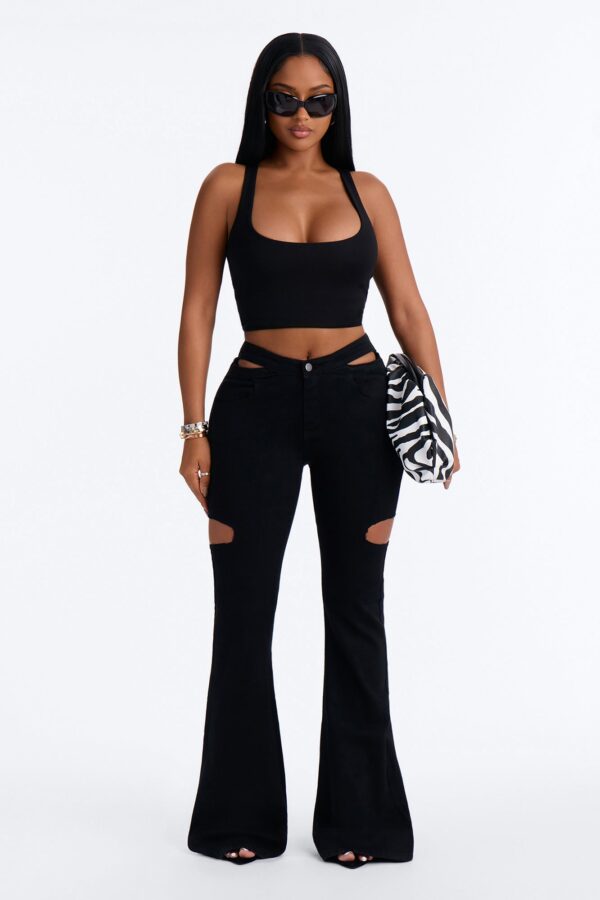 Eternal Nights Cut Out Stretch Flare Jeans - Black