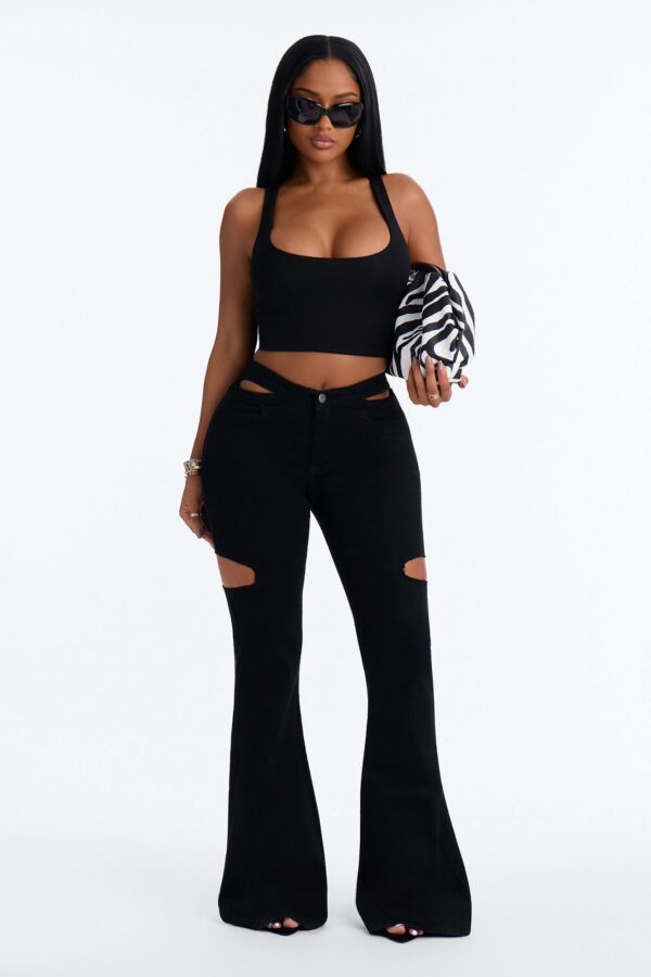 Eternal Nights Cut Out Stretch Flare Jeans - Black