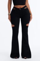 Eternal Nights Cut Out Stretch Flare Jeans - Black