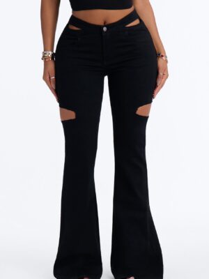 Eternal Nights Cut Out Stretch Flare Jeans - Black